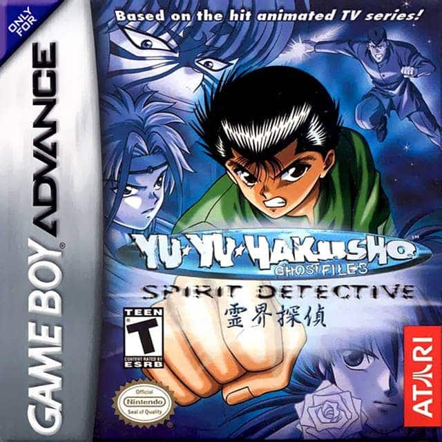 Yū Yu Hakusho Ghost Files jeu vidéo Nintendo Game Boy Advance, action aventure, manga japonais, visuel personnage principal et logo emblématique, pour fans d'anime et jeux de combat.