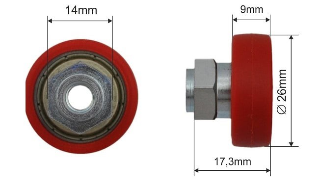Czerwona łożysko dachu składanego naczepy fi 26 mm, 052025