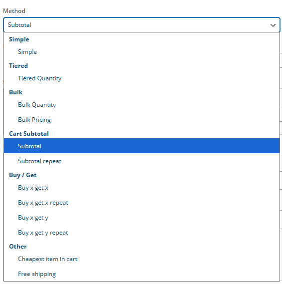 Select gifting method from list