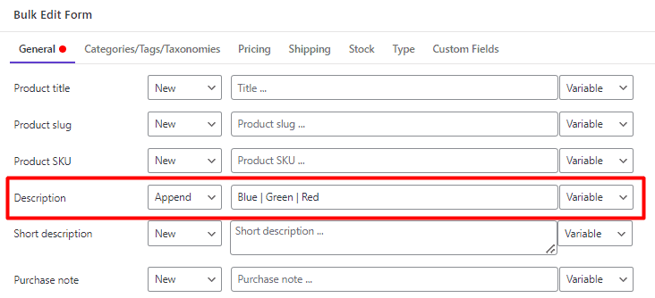 Bulk append text to product description in WooCommerce