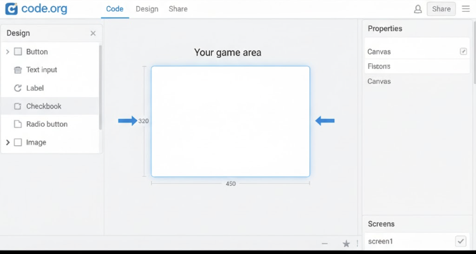 Code.org App Lab canvas setup for game development