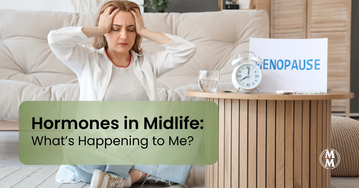 hormone changes in midlife women illustrated by woman in distress