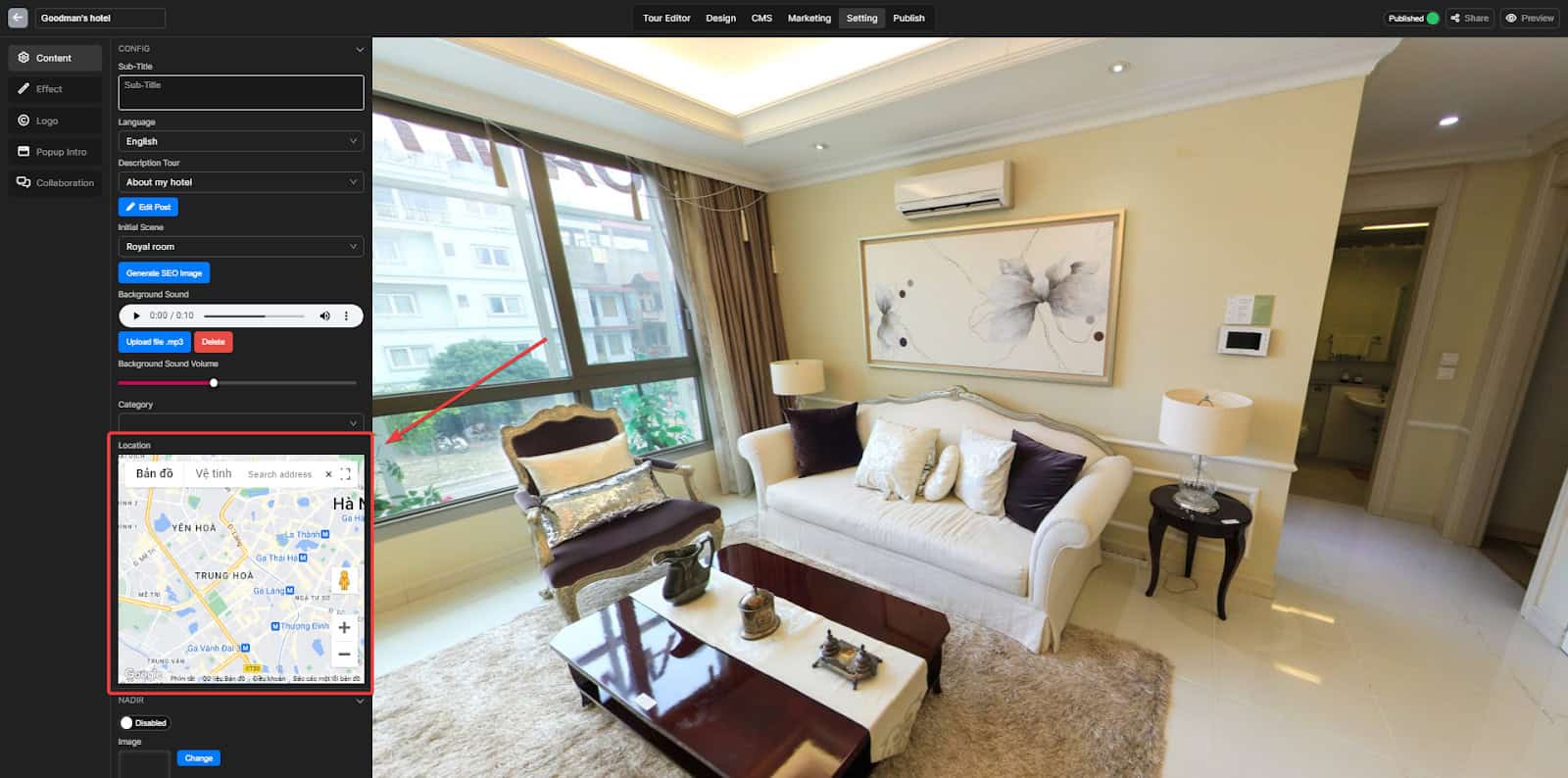 Change the virtual tour location 3 Change the virtual tour location