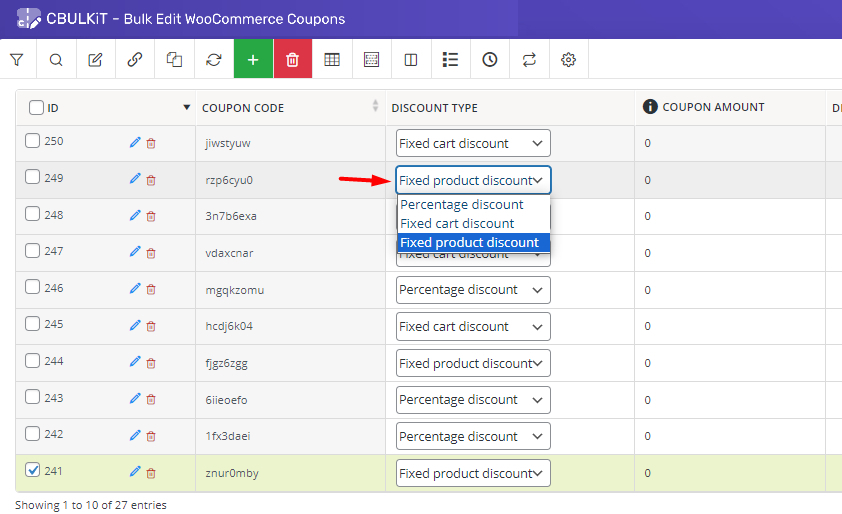 result discount type field in coupons list