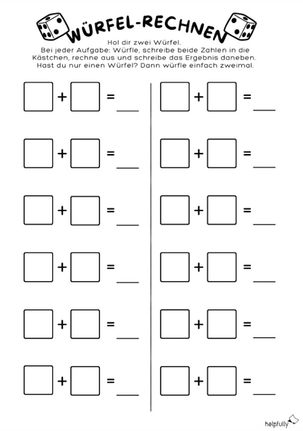Plusrechnen mit Würfeln, tolle Aufgabe zum Mathelernen für Kinder