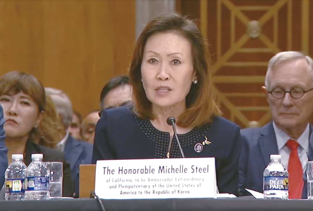 Michelle Steel answers questions during a Senate confirmation hearing for U.S. ambassador to South Korea.