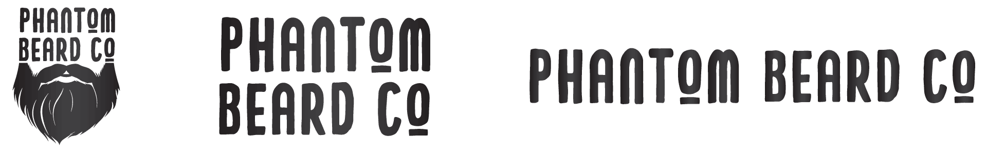 Phantom Beard Co 2 Variations of the Phantom Beard Co. logo featuring bold typography and beard graphics.