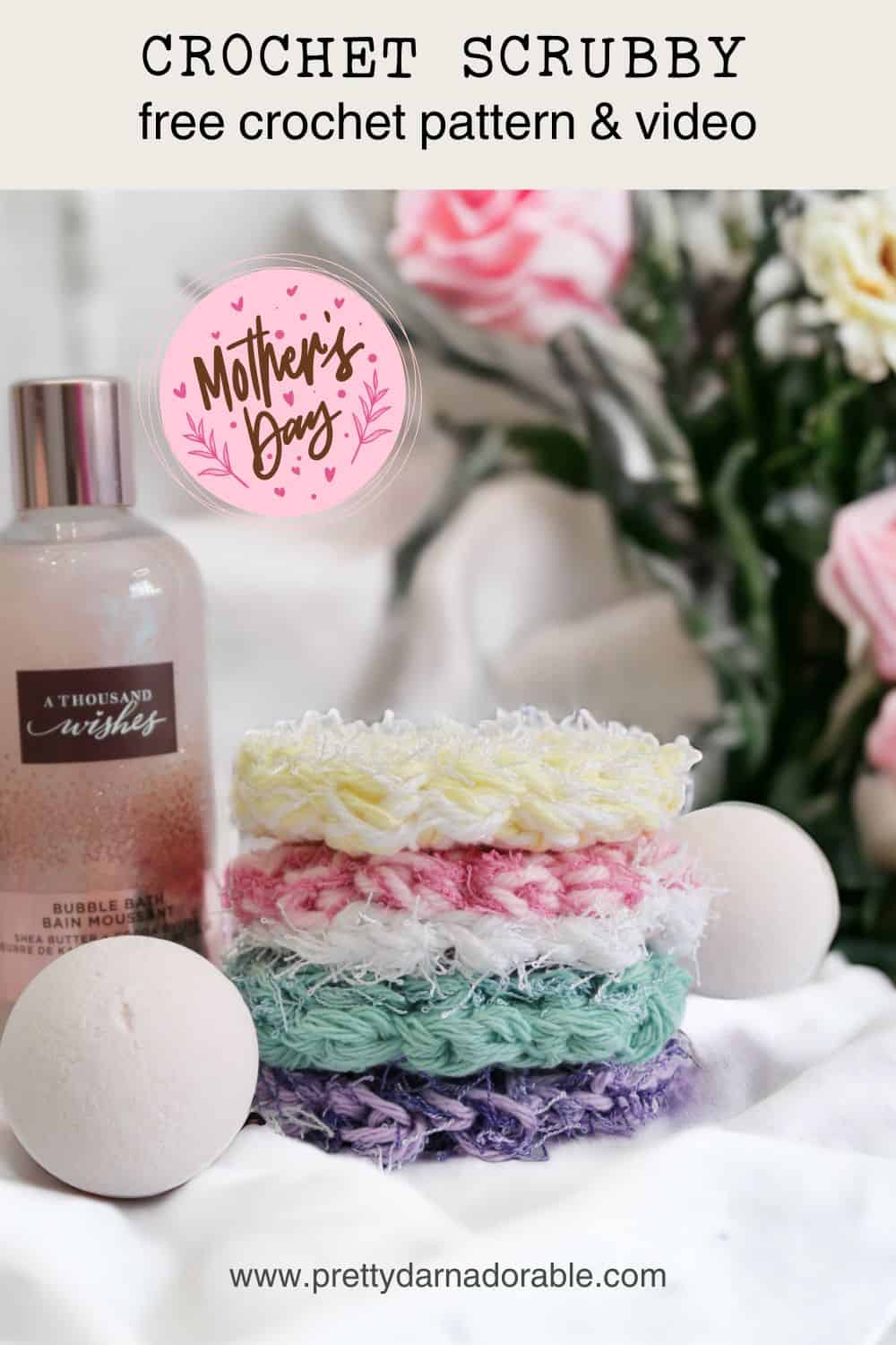 stack of crochet scrubby rounds in different colours