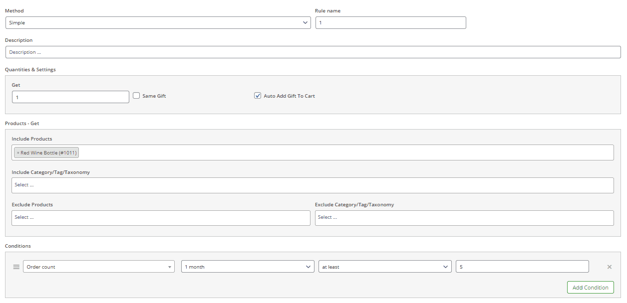 Customer loyality gift rule in free gift plugin