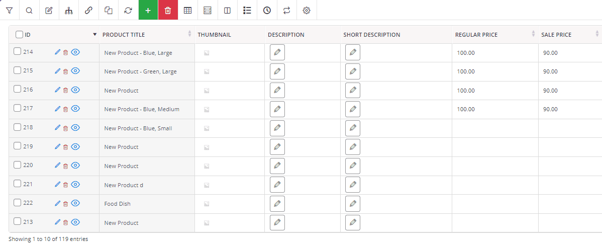 WooCommerce products list