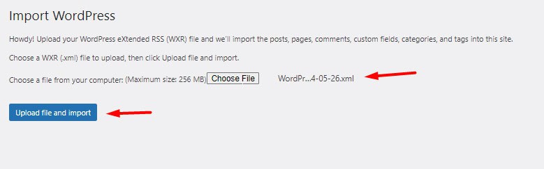 Press Upload file and import button to wp insert post