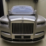 A car parked in front of a door