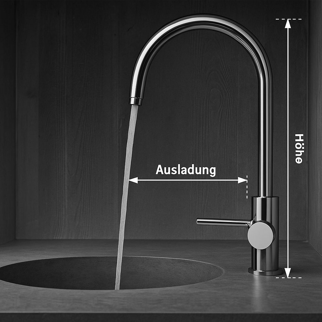 Ausladung und Hähe müssen zum jeweiligen Waschbecken passen