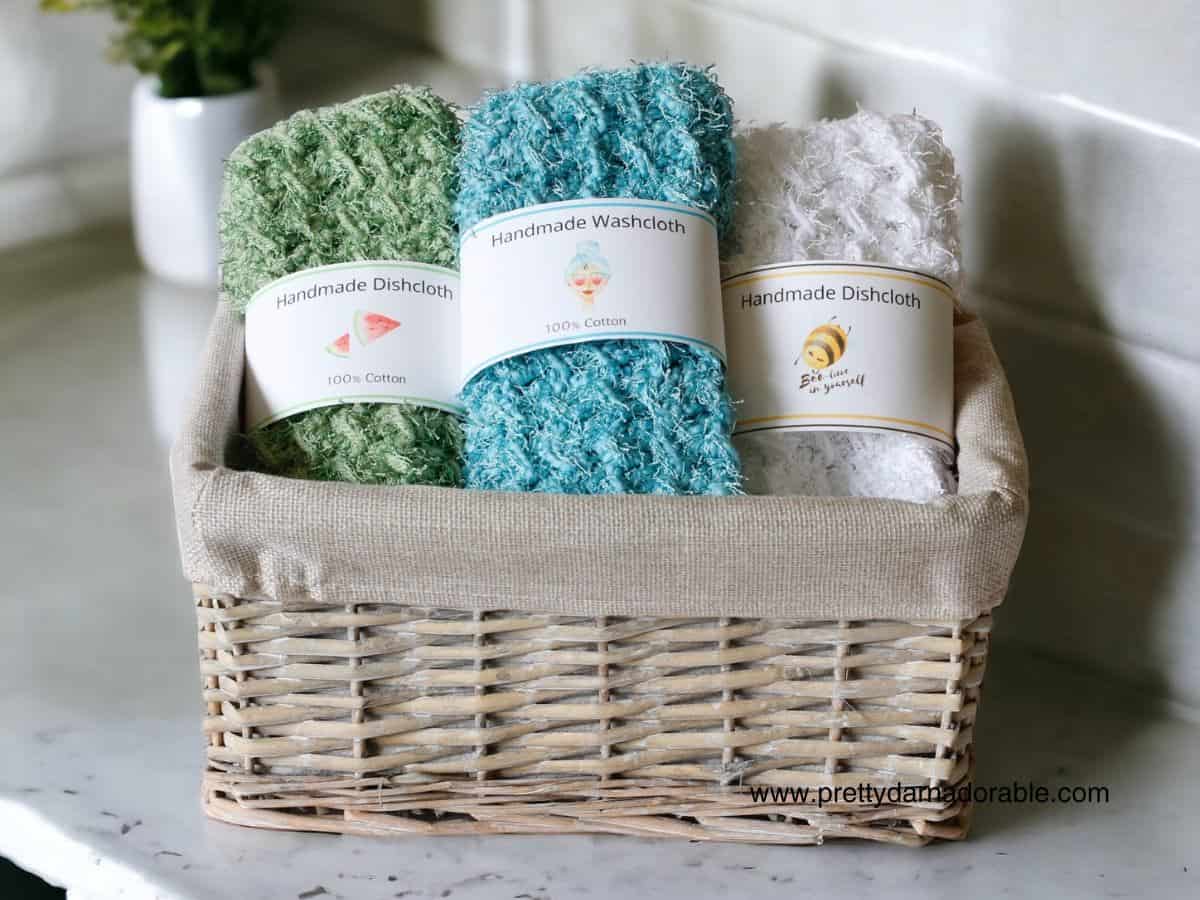 crochet dishcloths with crochet labels for handmade