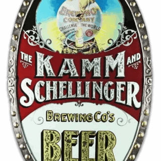 kamms Kamm Schellinger Brewing Co's beer sign from Mishawaka, Indiana, showcasing vintage brewery advertising with bold lettering and nostalgic design, highlighting the history of beer brewing in the region.