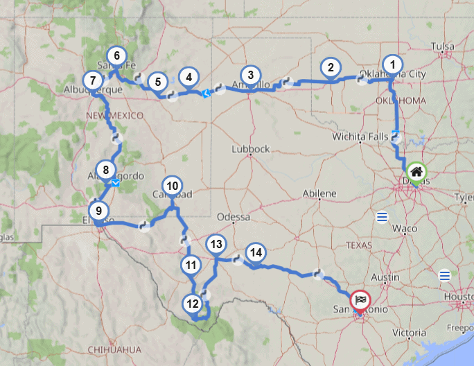 Route Texas Die Route unserer Tour