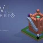 Capture d'écran de Air-Gaming Projet 2, jeu vidéo de construction pixel art avec personnage et structure en briques sur plateforme flottante, accessible via plateforme en ligne.