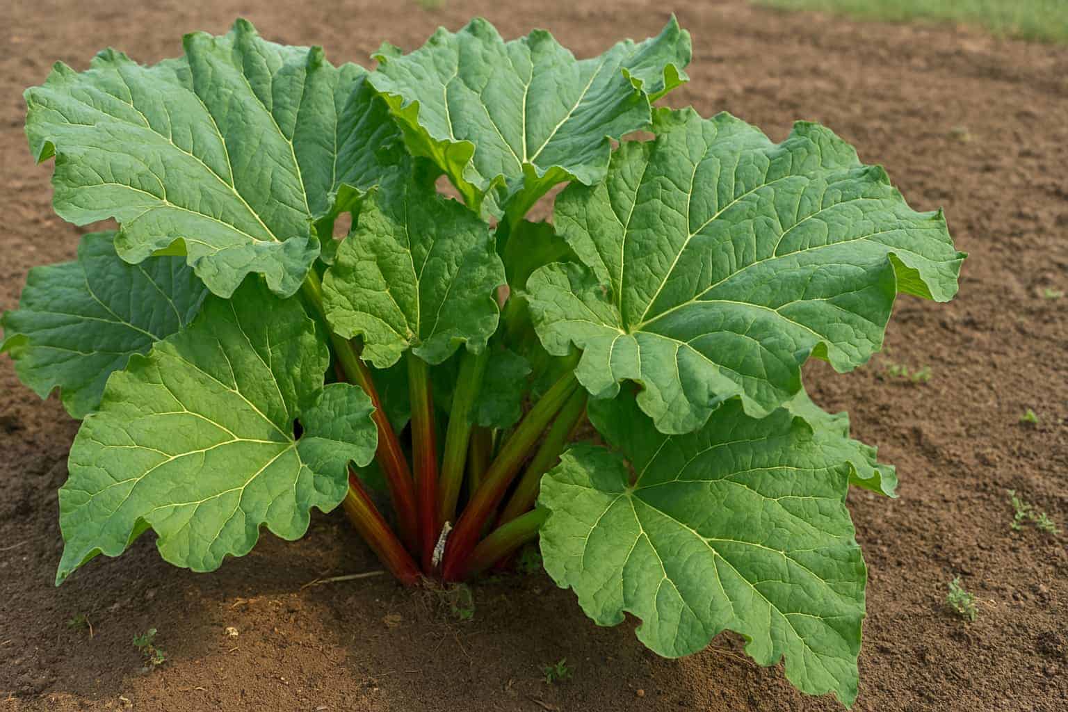 a rhubarb plant with large leaves