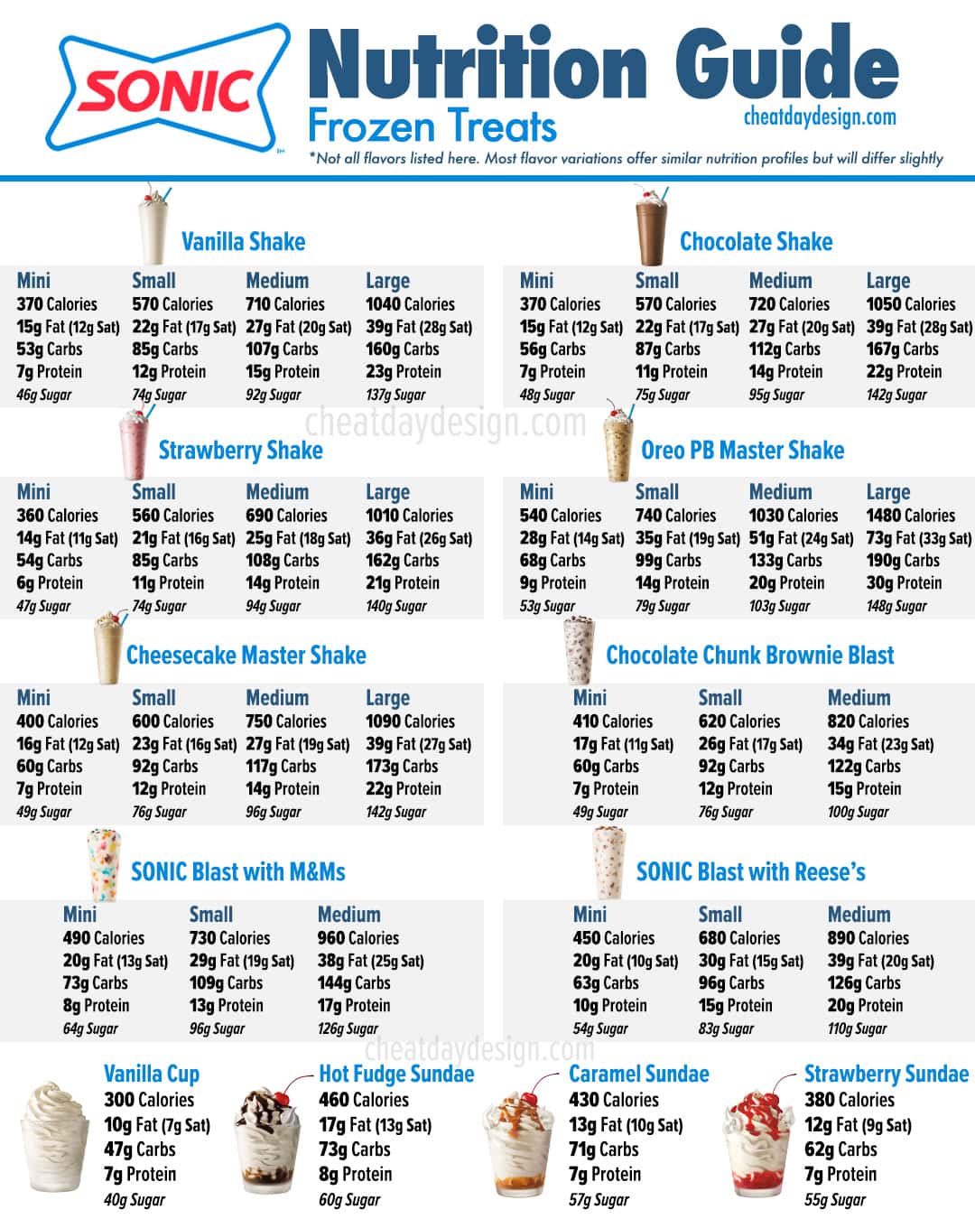 Sonic Frozen Menu Nutrition