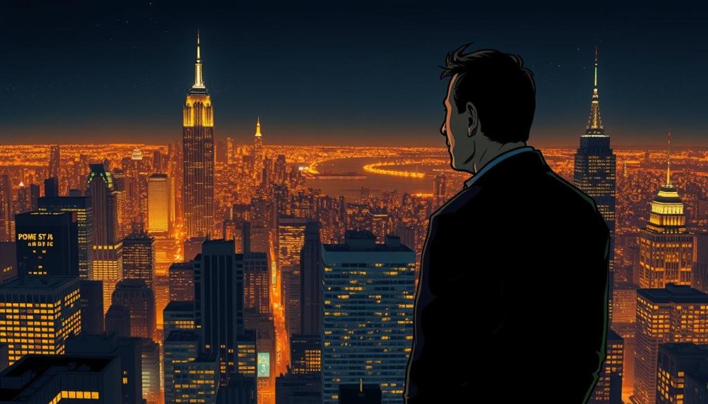 A dramatic cityscape at night, with the silhouette of a man standing atop a skyscraper, gazing out over the glittering metropolis. The man is Robert Geiss, his face half-obscured by shadows, conveying a pensive, introspective mood. The scene is lit by a warm, golden glow from the surrounding buildings, creating a sense of depth and atmosphere. In the background, the skyline is punctuated by towering structures, hinting at the challenges and controversies that Geiss has navigated throughout his life and career. The image captures the duality of Geiss' story - the heights of success and the depths of personal and professional struggles. A dramatic cityscape at night, with the silhouette of a man standing atop a skyscraper, gazing out over the glittering metropolis. The man is Robert Geiss, his face half-obscured by shadows, conveying a pensive, introspective mood. The scene is lit by a warm, golden glow from the surrounding buildings, creating a sense of depth and atmosphere. In the background, the skyline is punctuated by towering structures, hinting at the challenges and controversies that Geiss has navigated throughout his life and career. The image captures the duality of Geiss' story - the heights of success and the depths of personal and professional struggles.