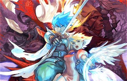 Héros de jeu vidéo avec épée et ailes, images épiques dans un style anime, promotion de jeux d'action et aventure chez Air-Gaming.