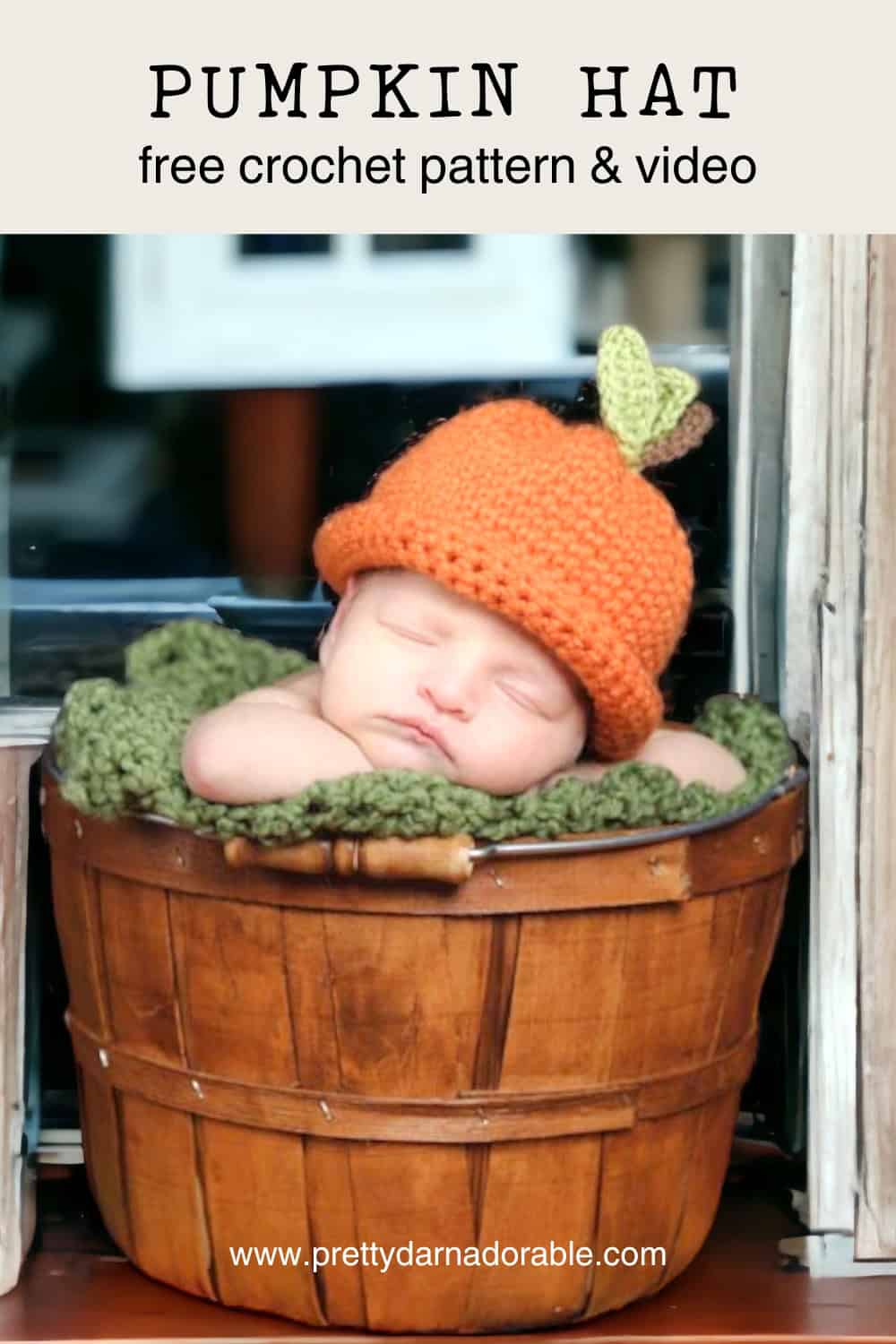 baby wearing crochet pumpkin . Free crochet pumpkin hat pattern and video