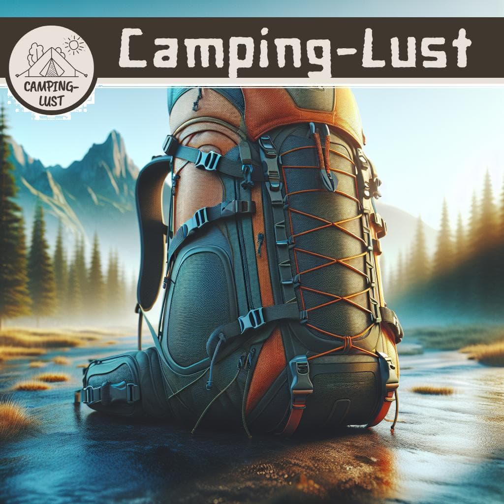 Ein Bild eines Camping-Wanderrucksacks, der auf einem Baumstamm liegt, bereit für den nächsten Abenteuerausflug in der Natur.