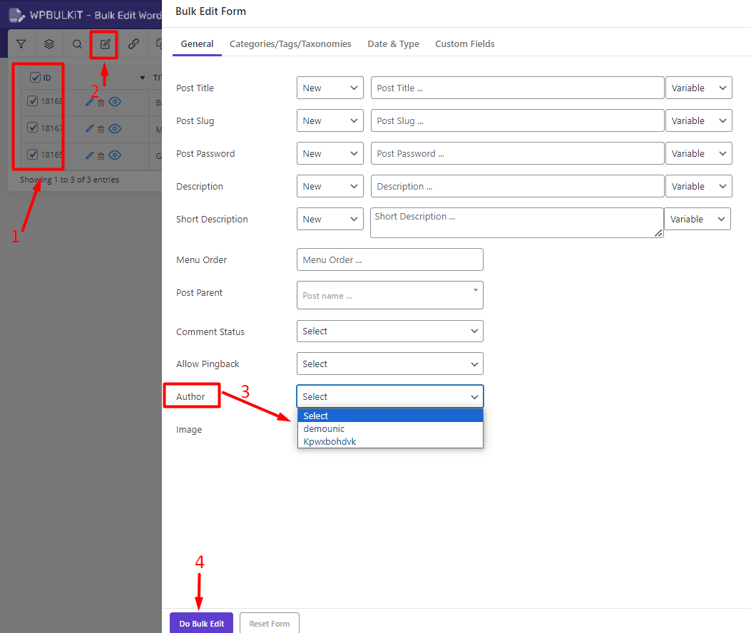 Select WordPress post bulk edit authors