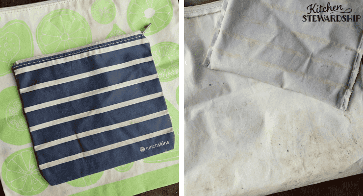 We are definitely still using that navy striped one after three to four years, and it has not yet flaked! Lunchskins