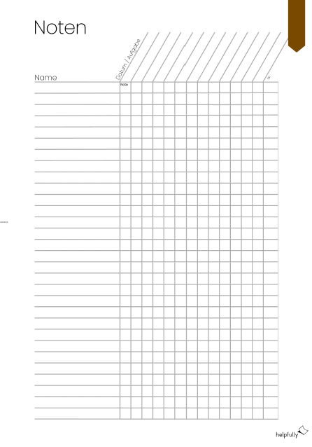 Notenliste für Lehrer für Fachfarbe Braun zum Ausdrucken