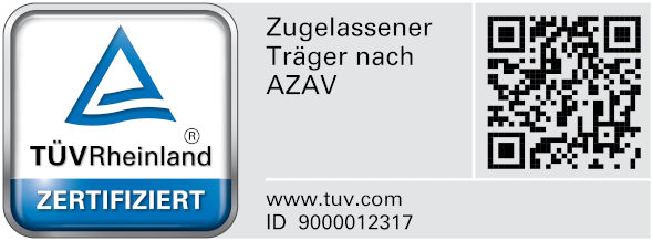 tuev_logo_mit_qr TÜV Rheinland Zertifikat als Zugelassener Träger nach AZAV