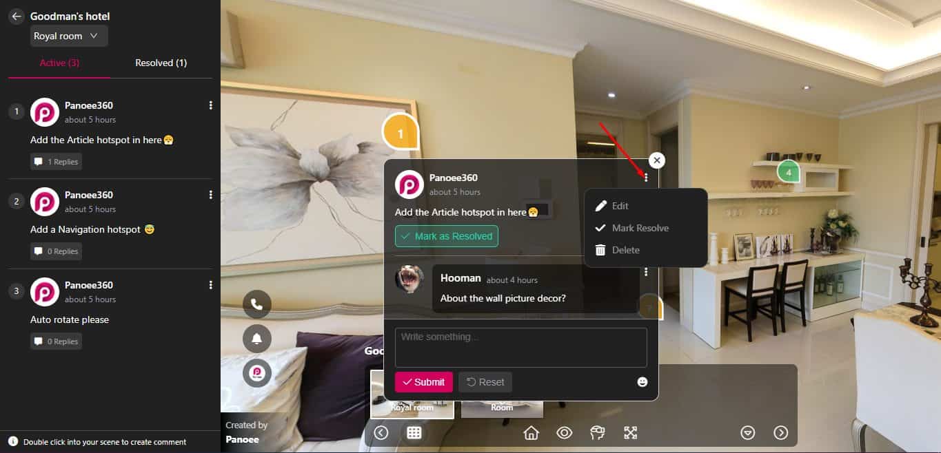 How to Create a Team-working Virtual Tour with Panoee’s Collaboration Mode 10 Some operations withPanoee's Collaboration mode