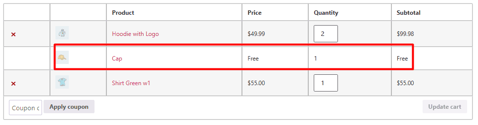 Show free gift in cart