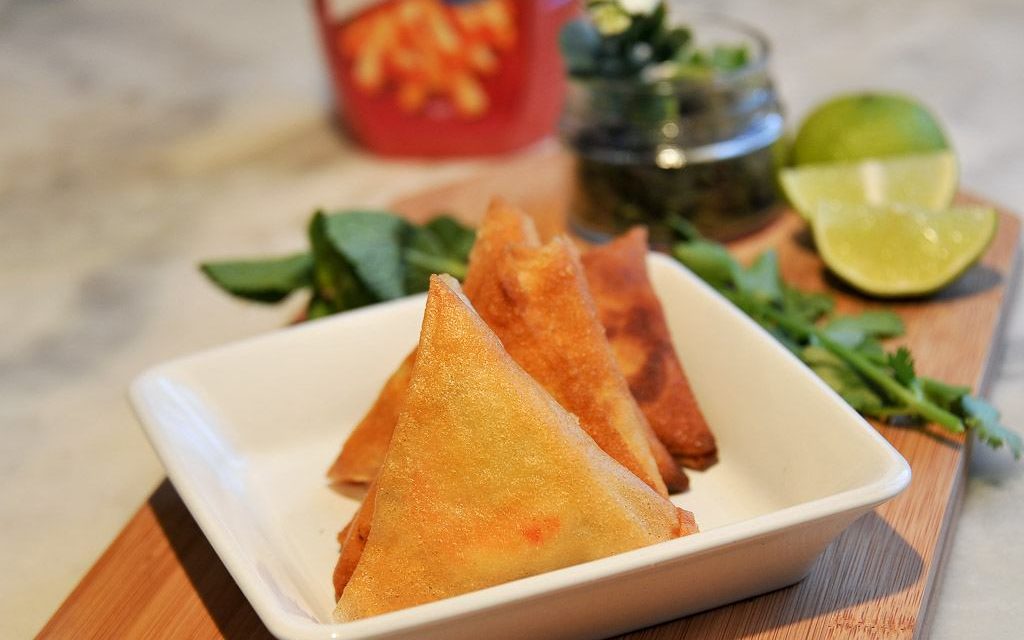 Samosas crevette, menthe et fromage de chèvre frais