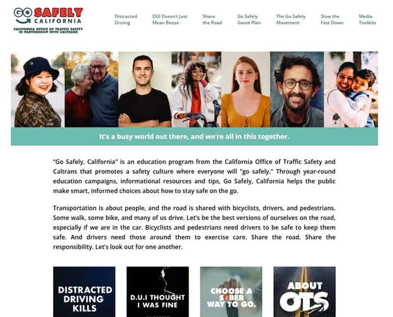 The gosafelyca.org website, which provides information on California traffic safety campaigns.
