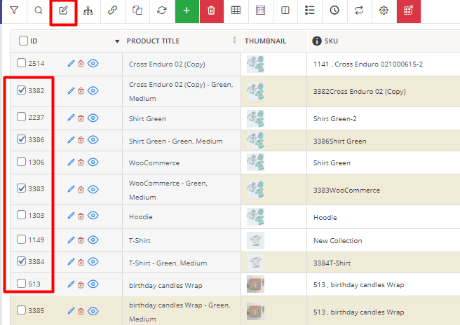 select desired variations and click bulk edit