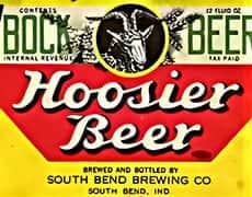 Hoosier-Bock-Beer-Labels-South-Bend-Brewing-Company_72107-1 Brewery logo for Hoosier Beer brewed by South Bend Brewing Co. in Indiana.