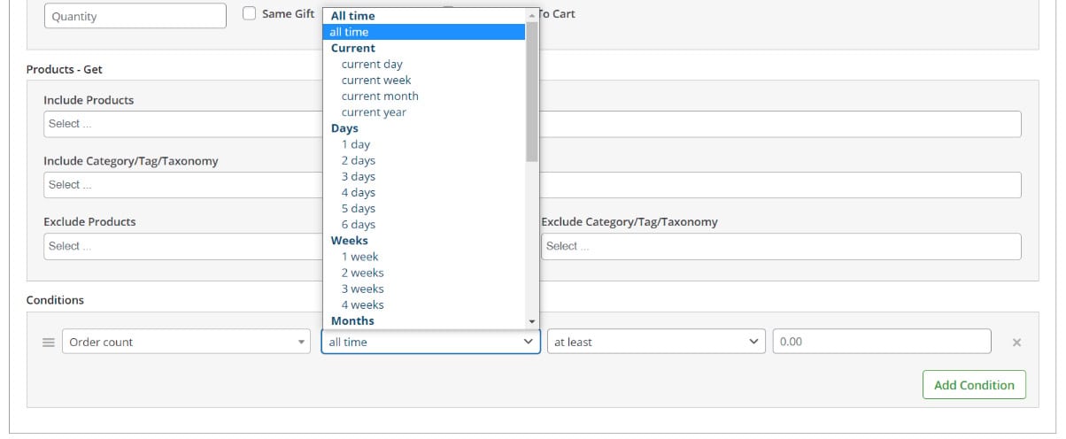 select time period on order count condition