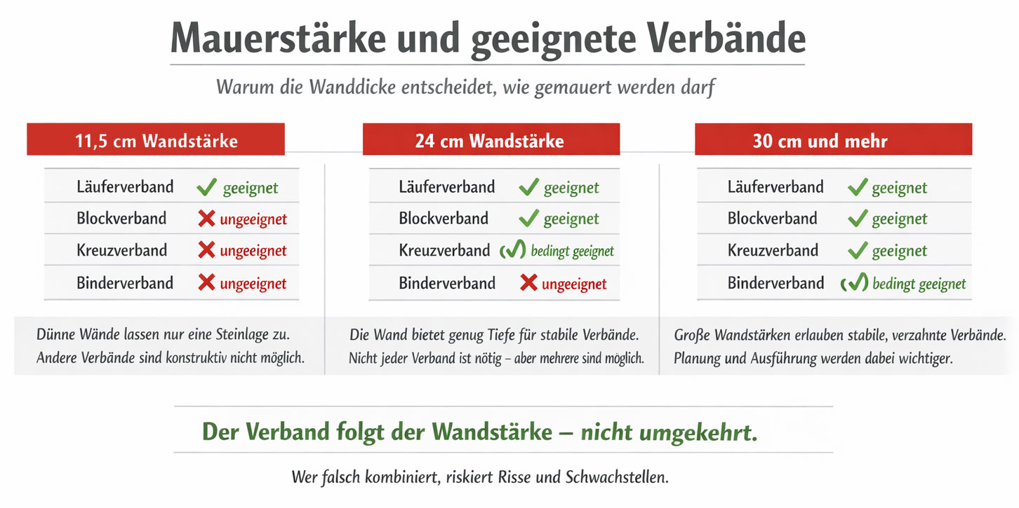 Mauerstärke und geeignete Verbände