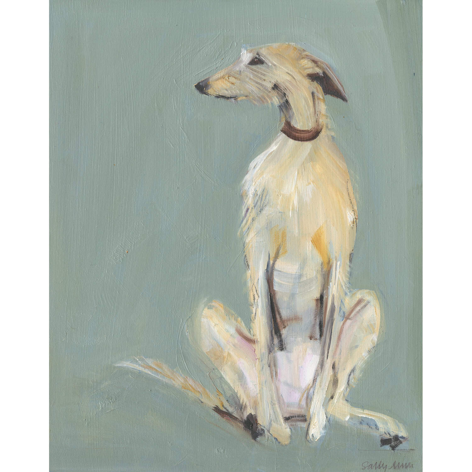 4695C Pale Yellow Hound on Light Turquoise Background – Sally Muir