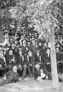 Turnverein pph207 People gathering for a historical event in a park, early 1900s, black and white photograph.