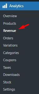 Open revenue tab in wp analytics