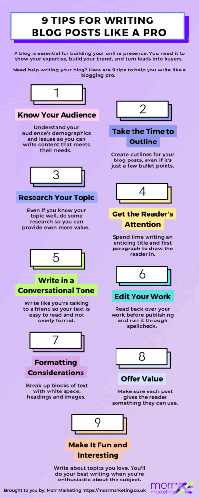 Infographic - 9 Tips for Writing Blog Posts Like a Pro