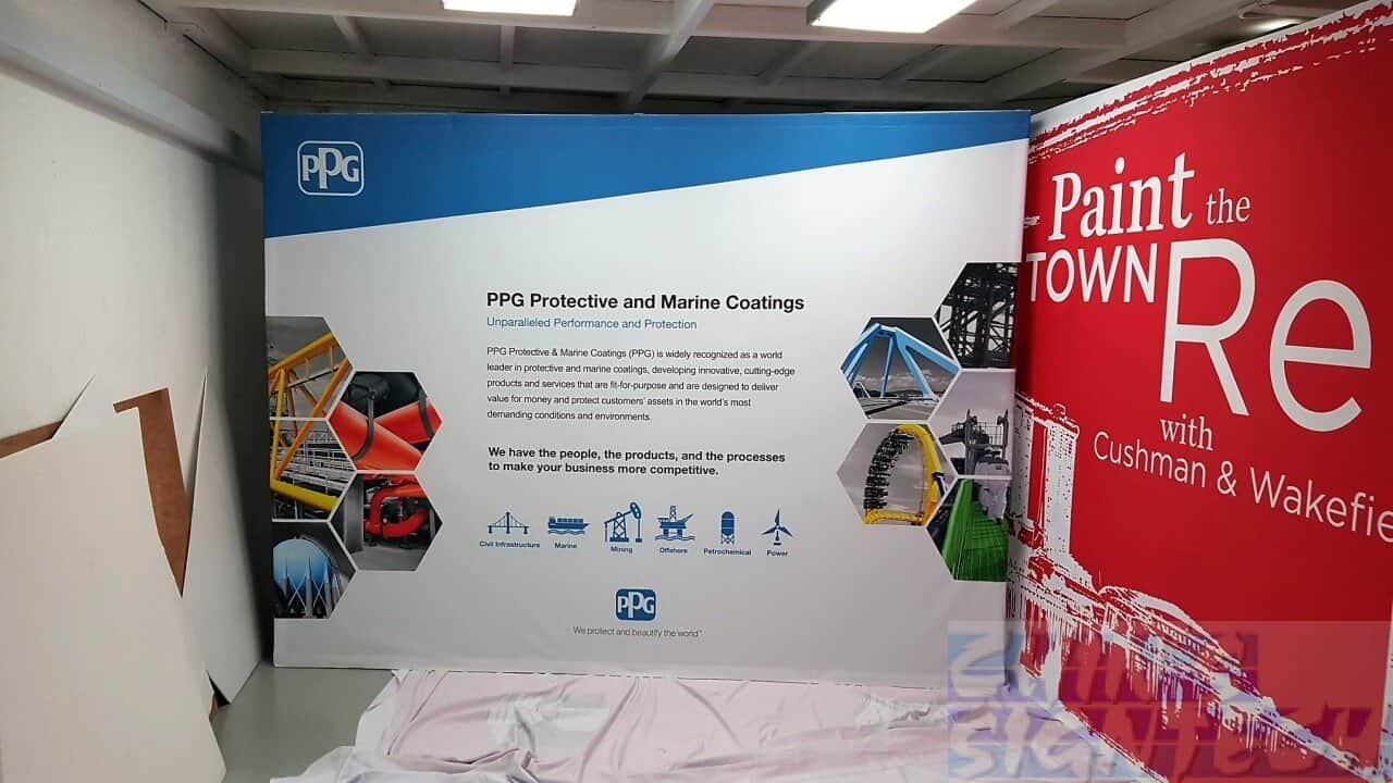 3 x 2.25m Fabric Pop out display - Straight for PPG Industries Exhibition
