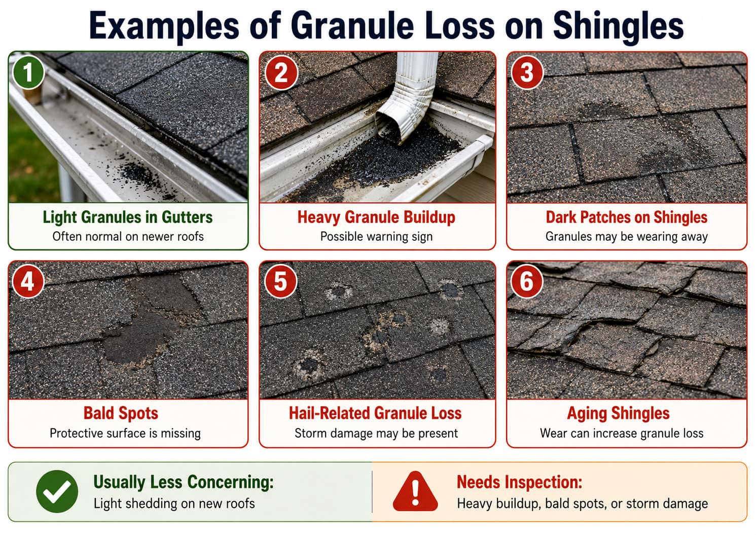 The Most Common Examples of Granule Loss on Shingles