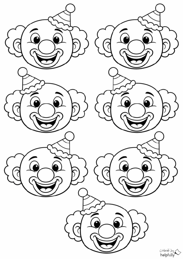 Viele Clowngesichter zum Ausdrucken, Malen und Basteln mit lustigem Clown