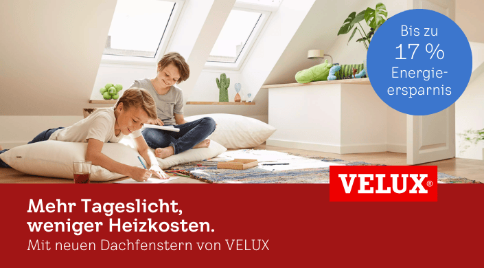 Modernes, helles Zimmer mit Dachfenster, Pflanzen-Dekoration und gemütlicher Einrichtung. Ein Teppich, Kissen und Bücher liegen auf dem Boden.