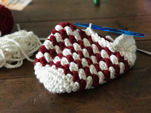 Instructional photo for crochet christmas stocking pattern
