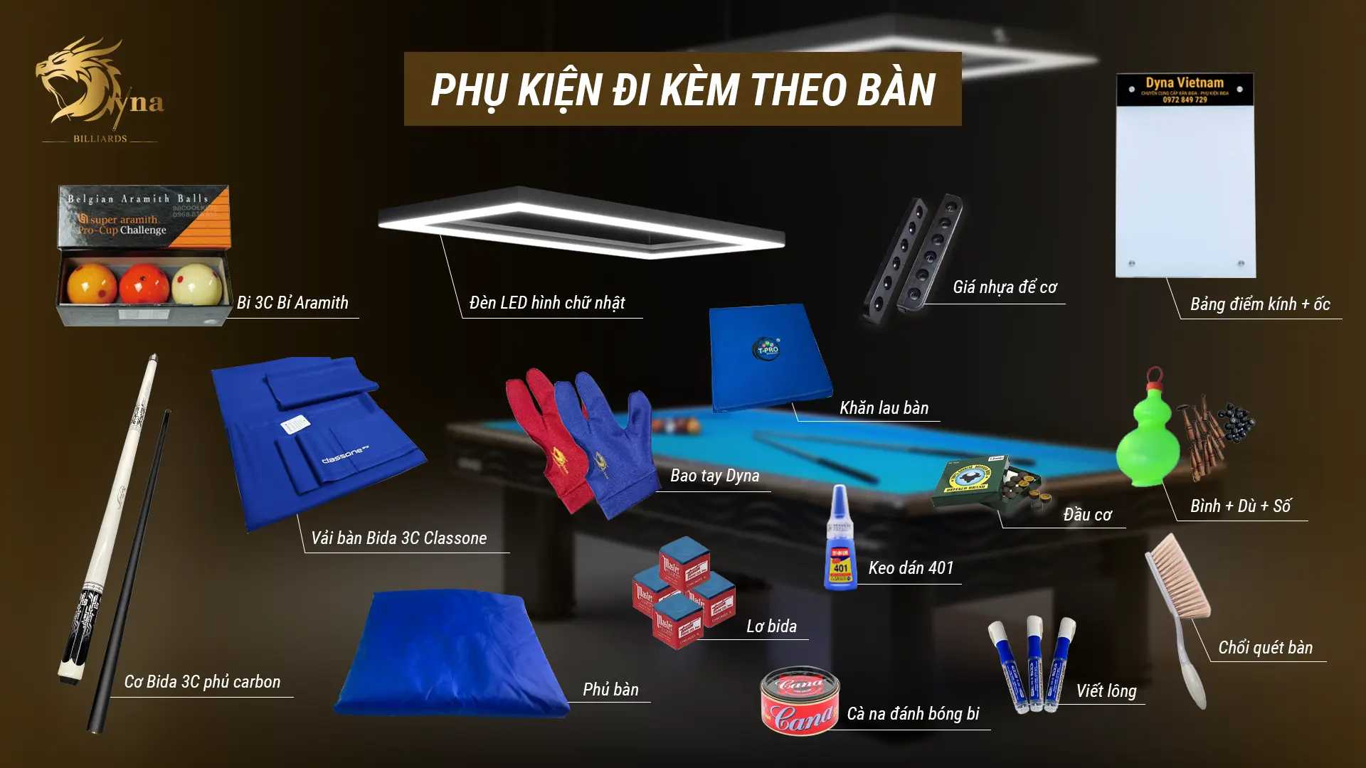 BÀN BIDA 3C DYNA SWING 10 PHỤ KIỆN ĐI KÈM THEO BÀN