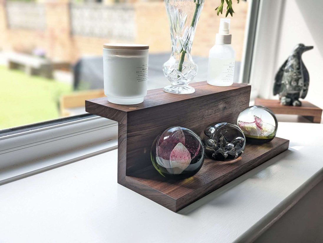 Floating countertop shelf, Windowsill stand, bathroom shelf, plant display shelf, shop display - Solid Black Walnut